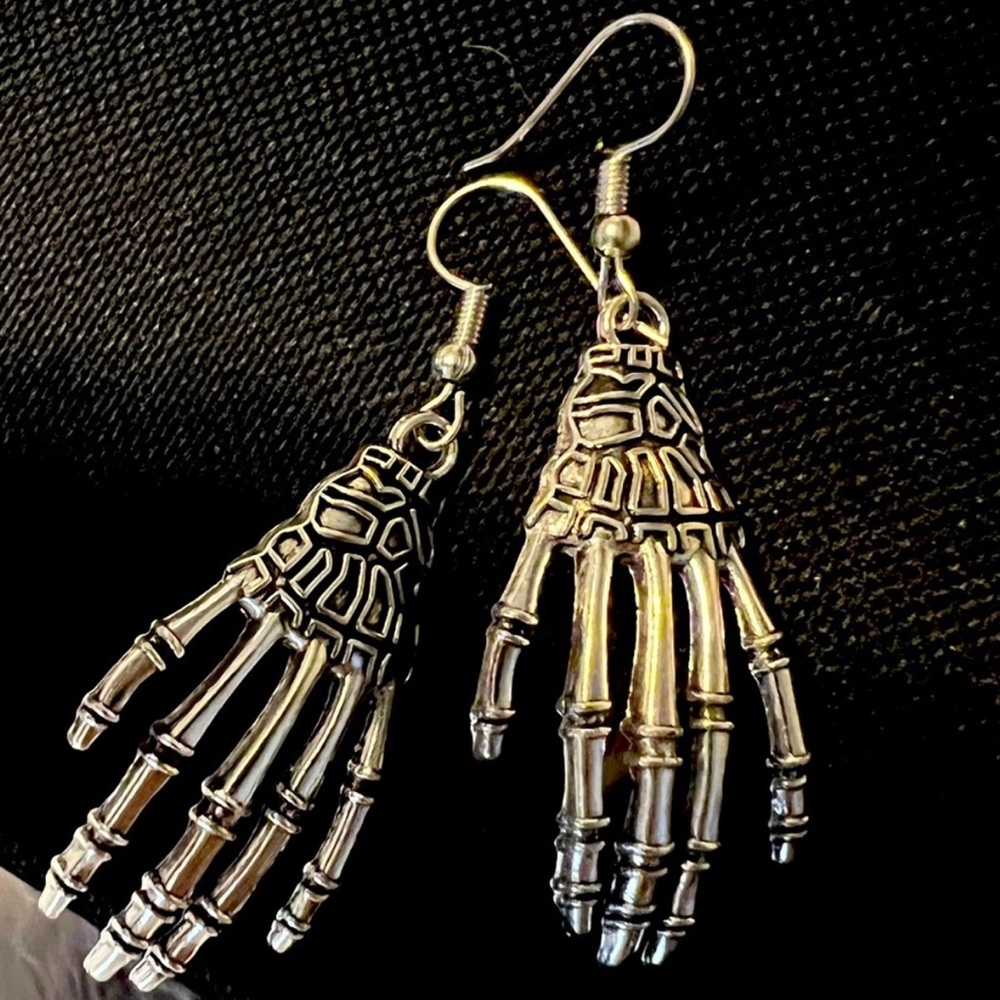 Betsey Johnson Metallic Silver Skeleton Hand Earrings Women’s Size OS Jewelry